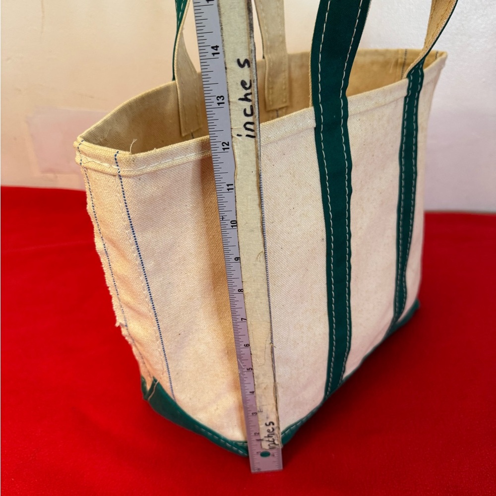 Vintage L.L bean Boat and tote Crinkle Tag Green Trim canvas Medium Bag (Stained - Picture 9 of 9
